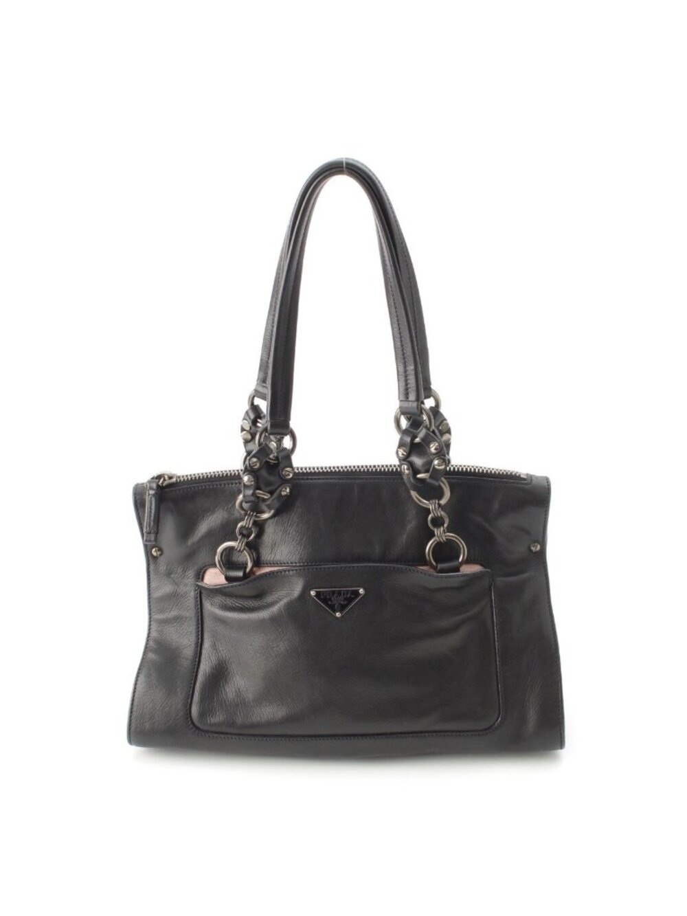 Prada Leather Triangle Logo Handbag Black Pink